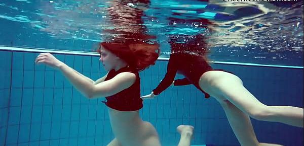 trendsDiana Zelenkina and Simonna sexy brunettes in the pool